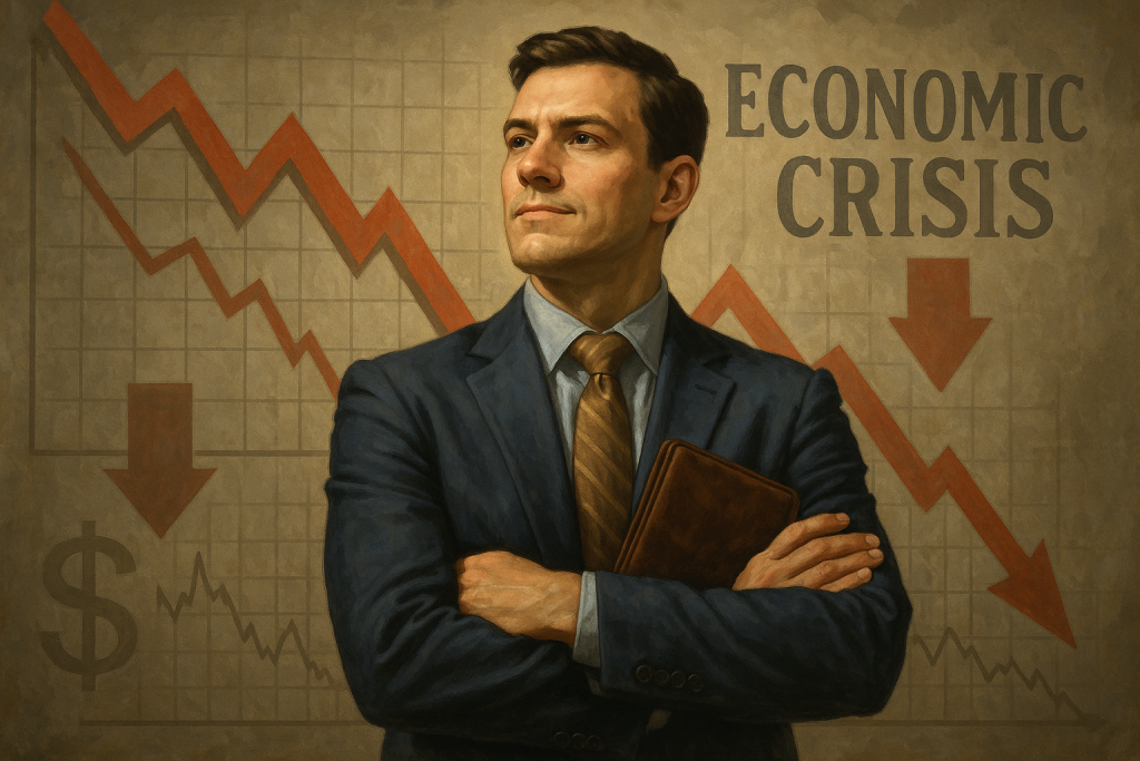 Investor with confidence despite stock market crash during economic crisis
